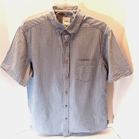 Rowm Shirt Men M Light Blue Button Down Short Sleeve 100% Cotton Lightweight - Picture 1 of 9